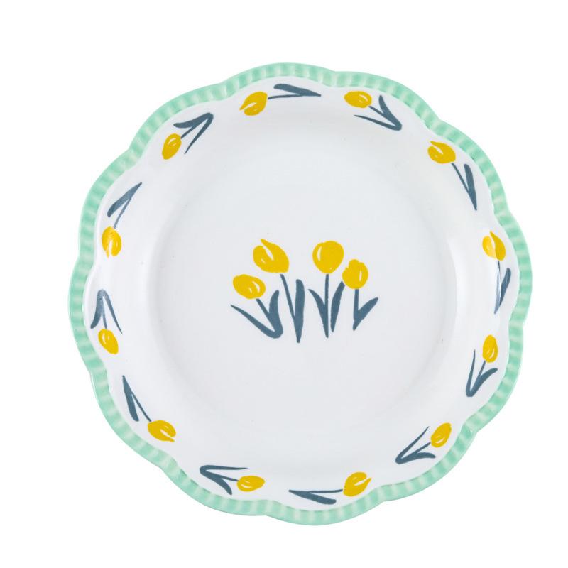 Flower Ceramic Bowl Set Household Tulip Underglaze Color Rice Bowl Vegetable Plate Plate Combination Tableware Set Tableware And Chopsticks