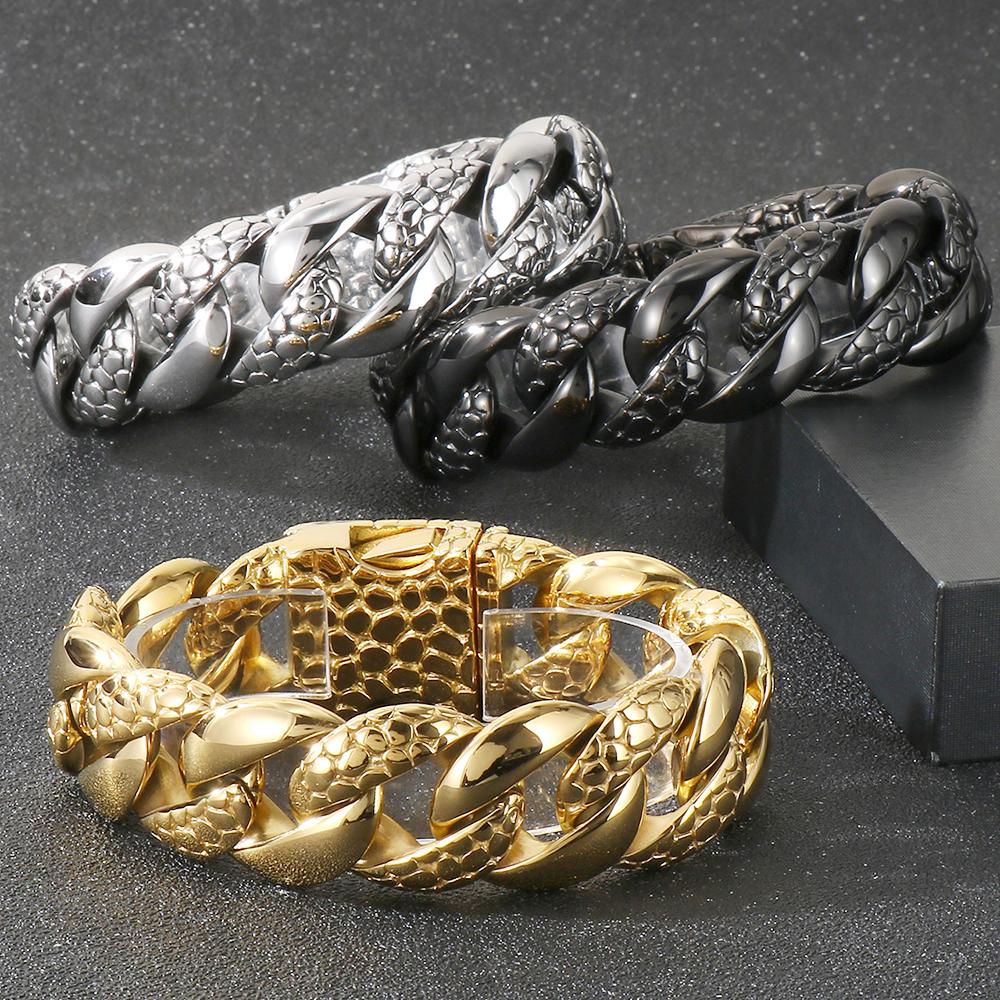 25MM Thick Snake Cuban Link Bracelet for Men Heavy Duty Stainless Steel Hip Hop Chain Bracelet Man 9.06" Biker Punk Jewelry Gifts