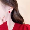 Full diamond flocking four-leaf clover flower stud earrings women's light luxury high-end temperament ear jewelry fashion simple temperament earrings