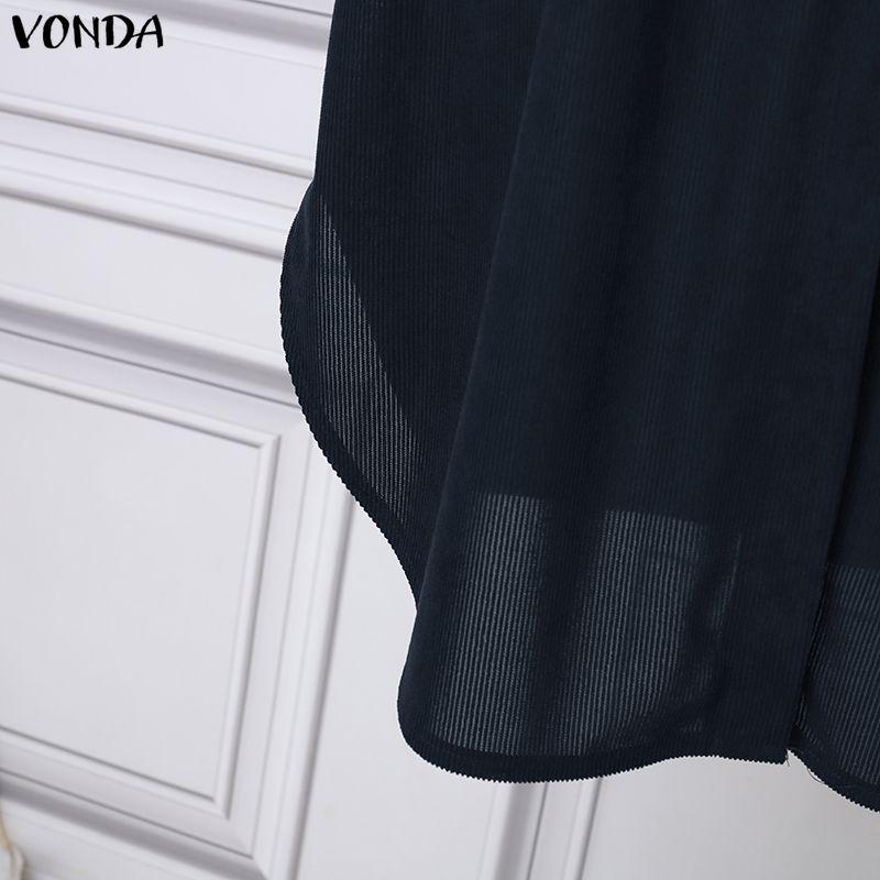 VONDA Spring Women Casual Lapel Neck Solid Color Texture Irregular Belt Long Sleeve Dress