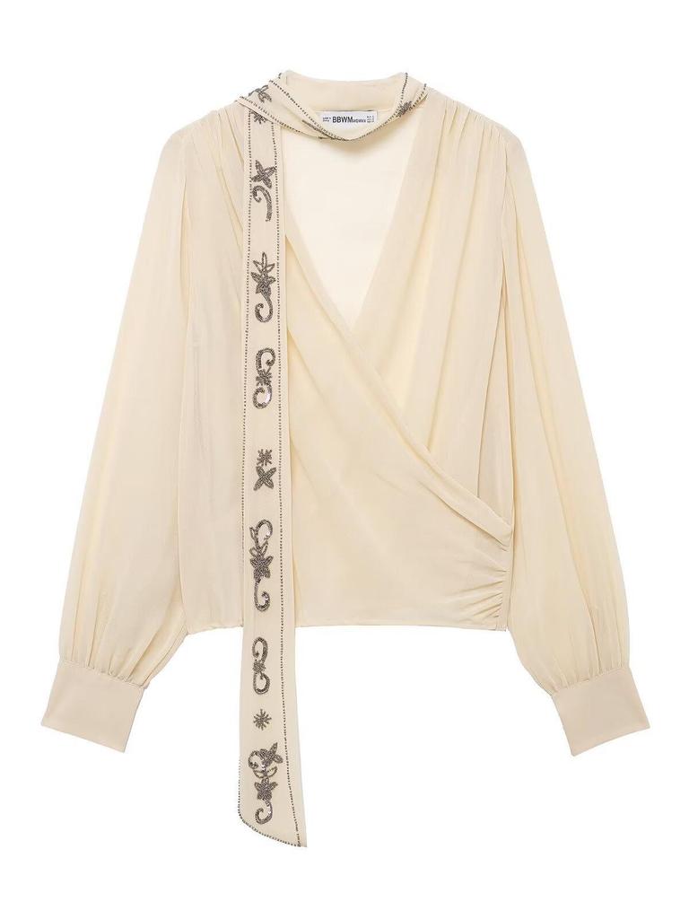 ZA Women's Asymmetrical Halter Neck Sequin Georgette Scarf Top