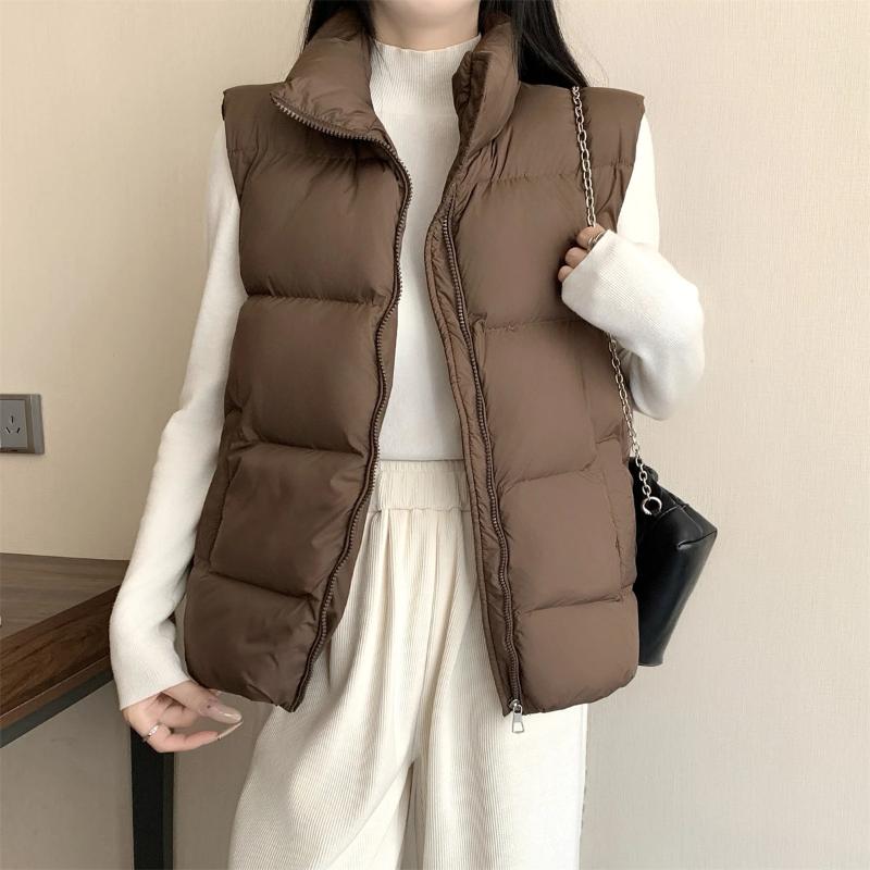 

Пухова бавовняна куртка для жінок на осінь та зиму Нова коротка зі стійким коміром Простий жилет Трендовий L коричневий