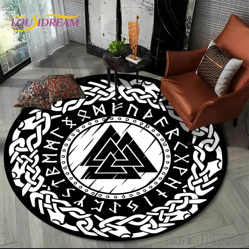Viking Valknut Yggdrasil Tree of Life Rug Round Carpet 80cm Chair Non-slip Floor Mat Crawling For Kids Living Room Decor