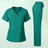 2Pcs/Set Women Hospital Uniform Set Round Neck Zipper Short Sleeve Pockets Top Elastic