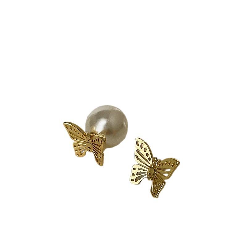 French Retro Butterfly Pearl Stud Earrings Women'S Light Luxury Elegance High Fashion Personality Temperament Versatile Earrings Earrings