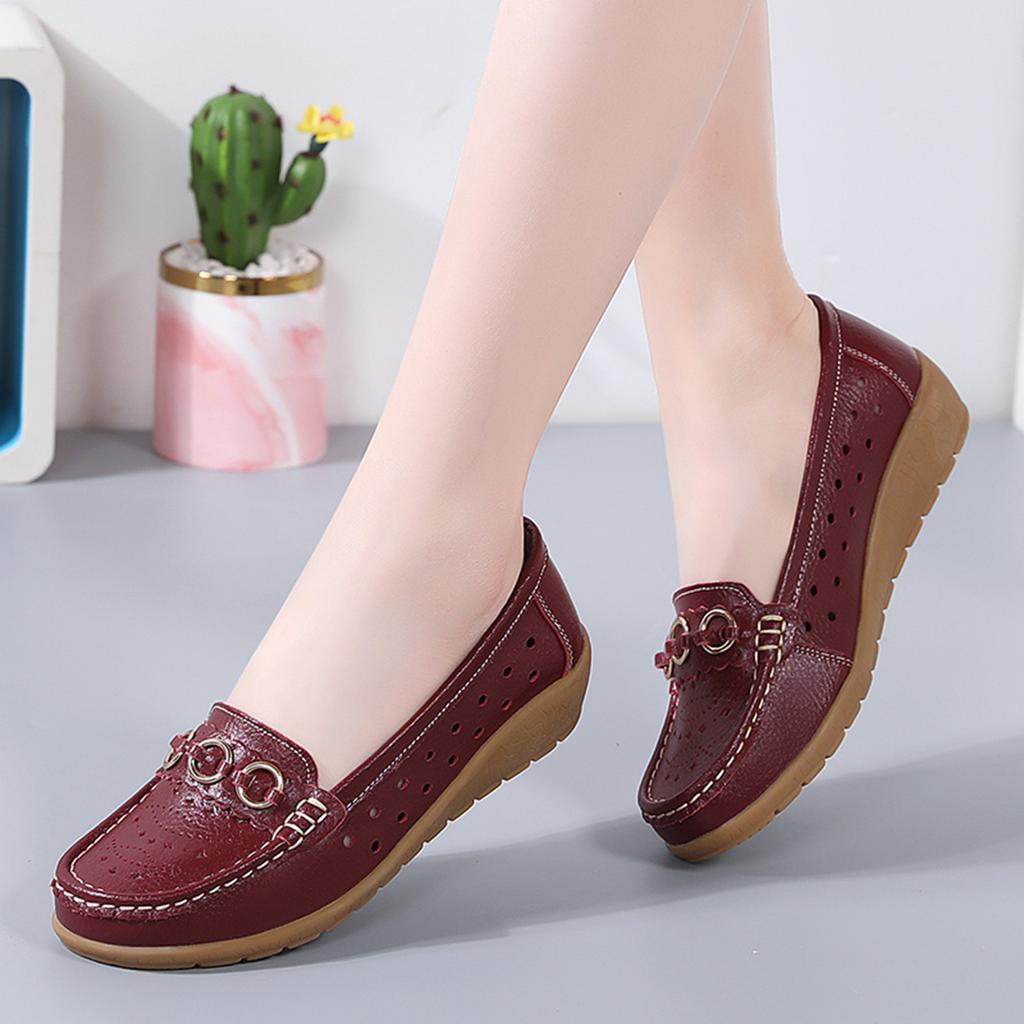 Womens Walking Flat Loafer Slip On Leather Loafer Comfortable Flat Shoes Outdoor Driving Hollow Out Flat Shoes for Women Leather