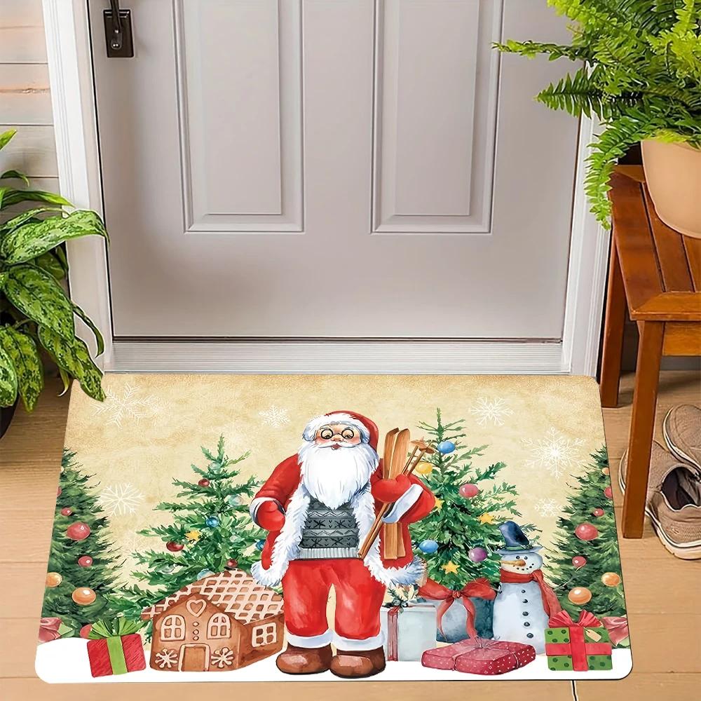VIKAMA Winter Christmas Welcome Floor Mat Anti-Slip Kitchen and Bedroom Floor Mat Indoor and Outdoor Entrance Carpet