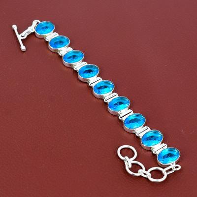 Faceted Swiss Blue Topaz Bracelet Gemstone Handmade Bracelet 925 Sterling Silver Bracelet Adjustable Chain Bracelet Unique Jewelry for Gifts