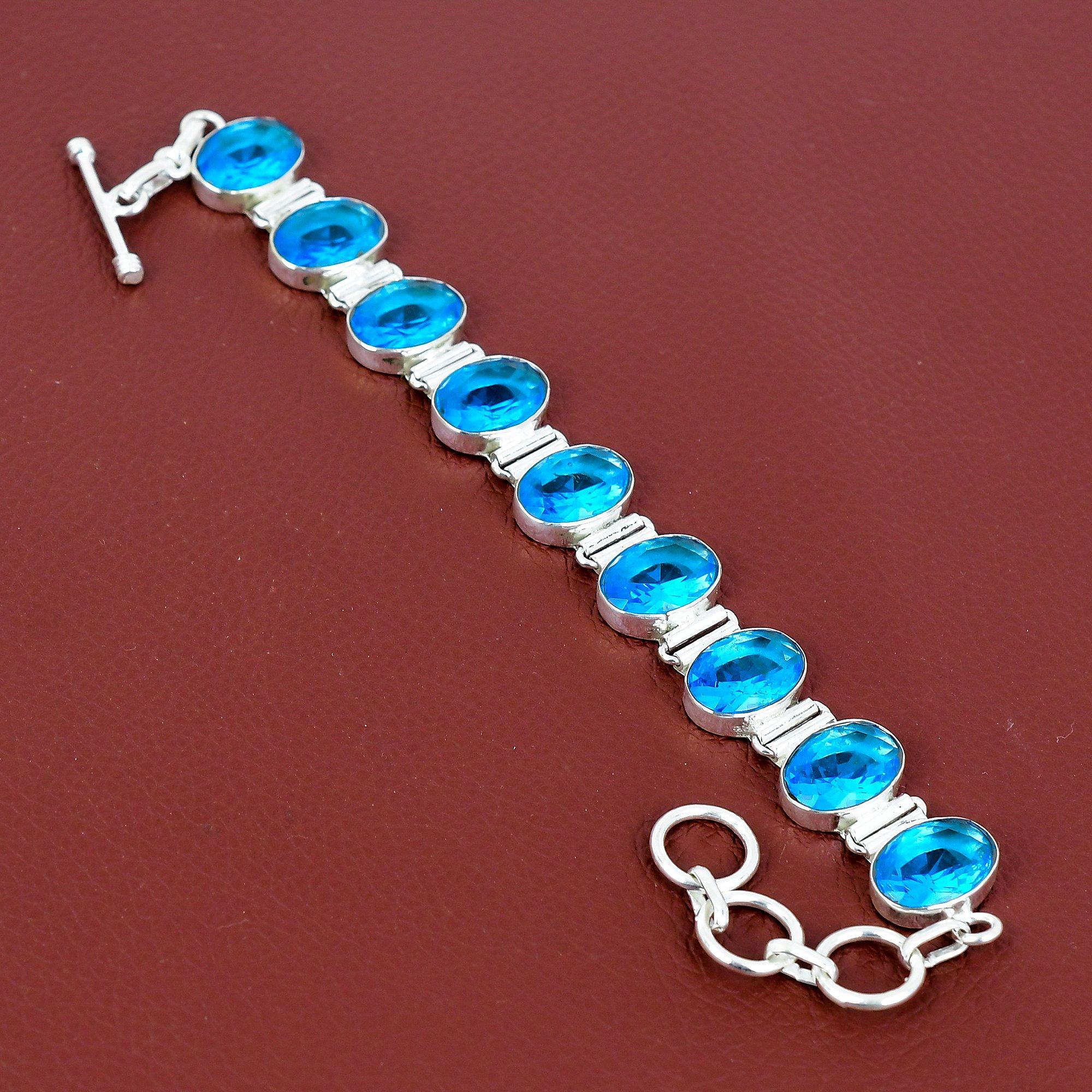 

Faceted swiss blue topaz bracelet gemstone handmade bracelet 925 sterling silver bracelet adjustable chain bracelet unique jewelry for gifts Adjustable
