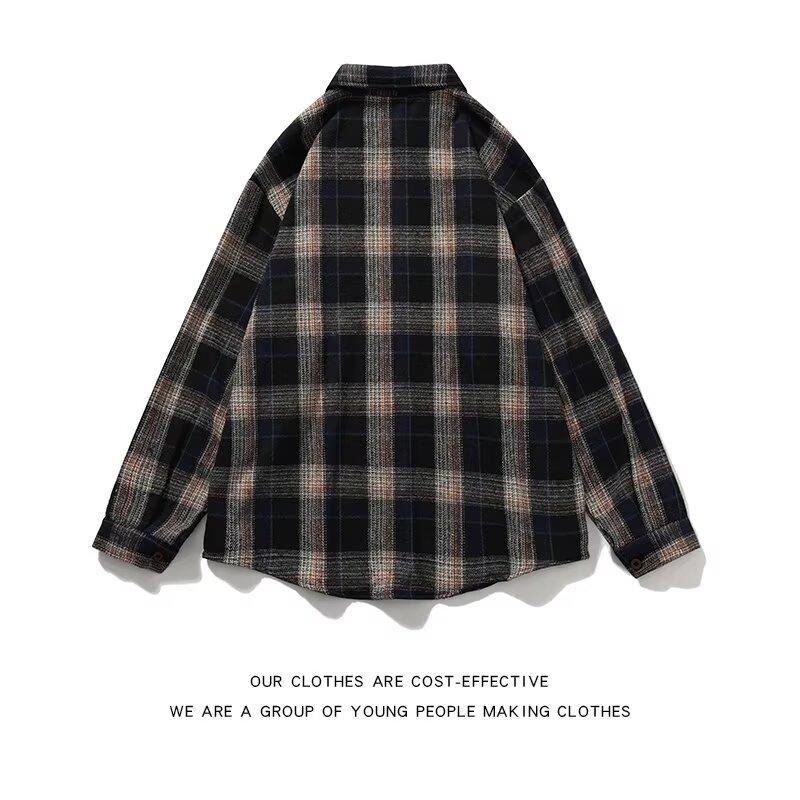 2024 Plaid Long Sleeve Shirt Japanese Hong Kong Style Ins Loose Shirt Boys Summer Trendy Versatile Casual Coat