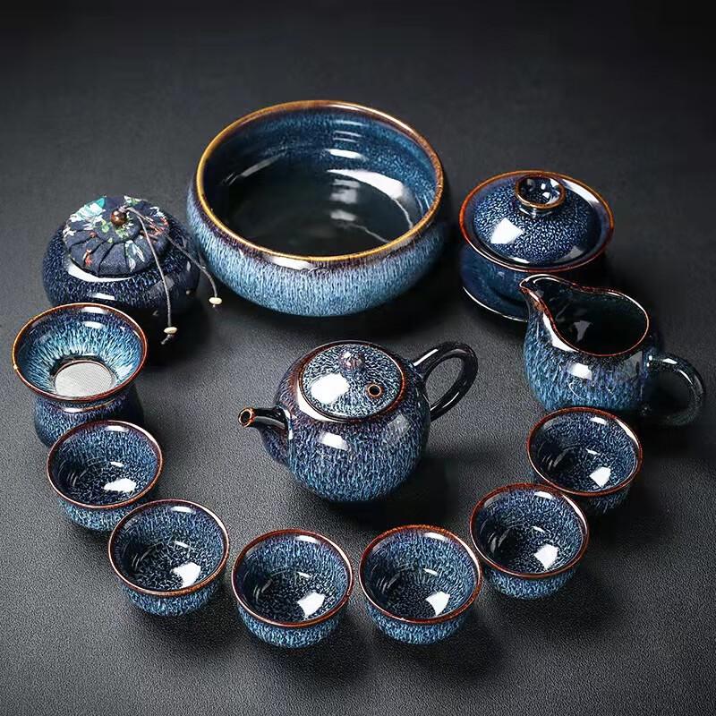 Lilang Kiln-Fired Jian Ware Ceramic Kung Fu Tea Set with Tea Caddy