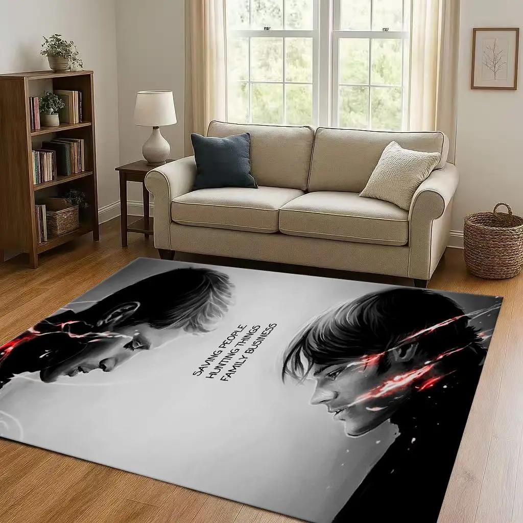 3D Supernatural Sam Dean Winchester TV Living Room Non-Slip Area Rug Soft Carpet for Bedroom Playroom Sofa,Home Decor Doormat