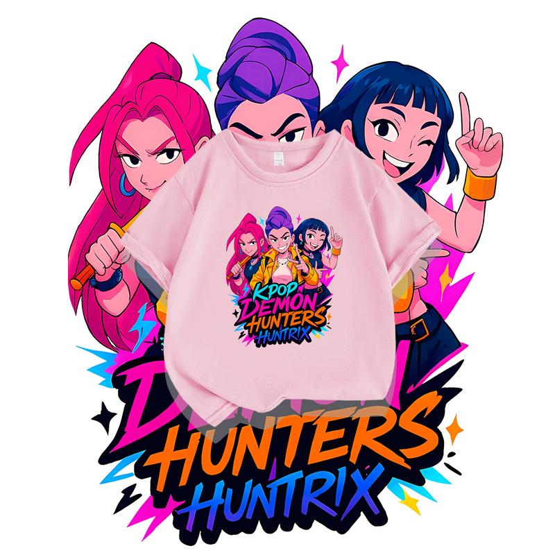 KPop Devil Hunter Print Fashion Casual Top 2025 Movie Round-neck Cartoon Girl and Boy T-shirt Casual Girl Clothing