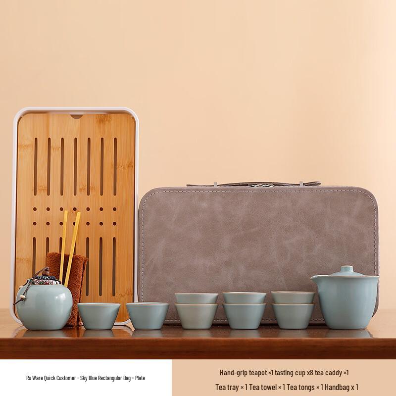 Gaiwan Travel Tea Set with Tea Caddy & Tray - Intertwined Lotus Gift Set