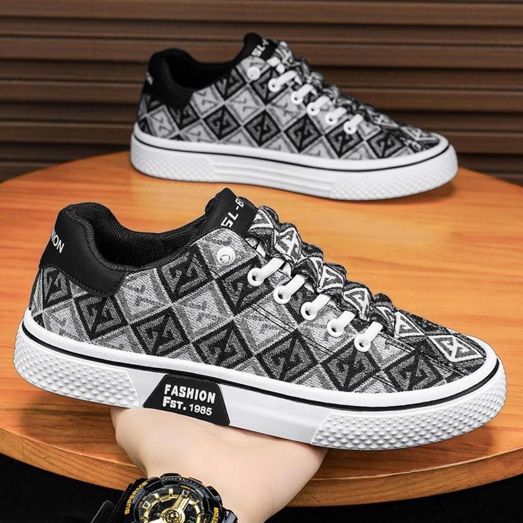 Summer New Canvas Shoes Vintage Print Breathable Anti-Odor Casual Shoes Men's Model