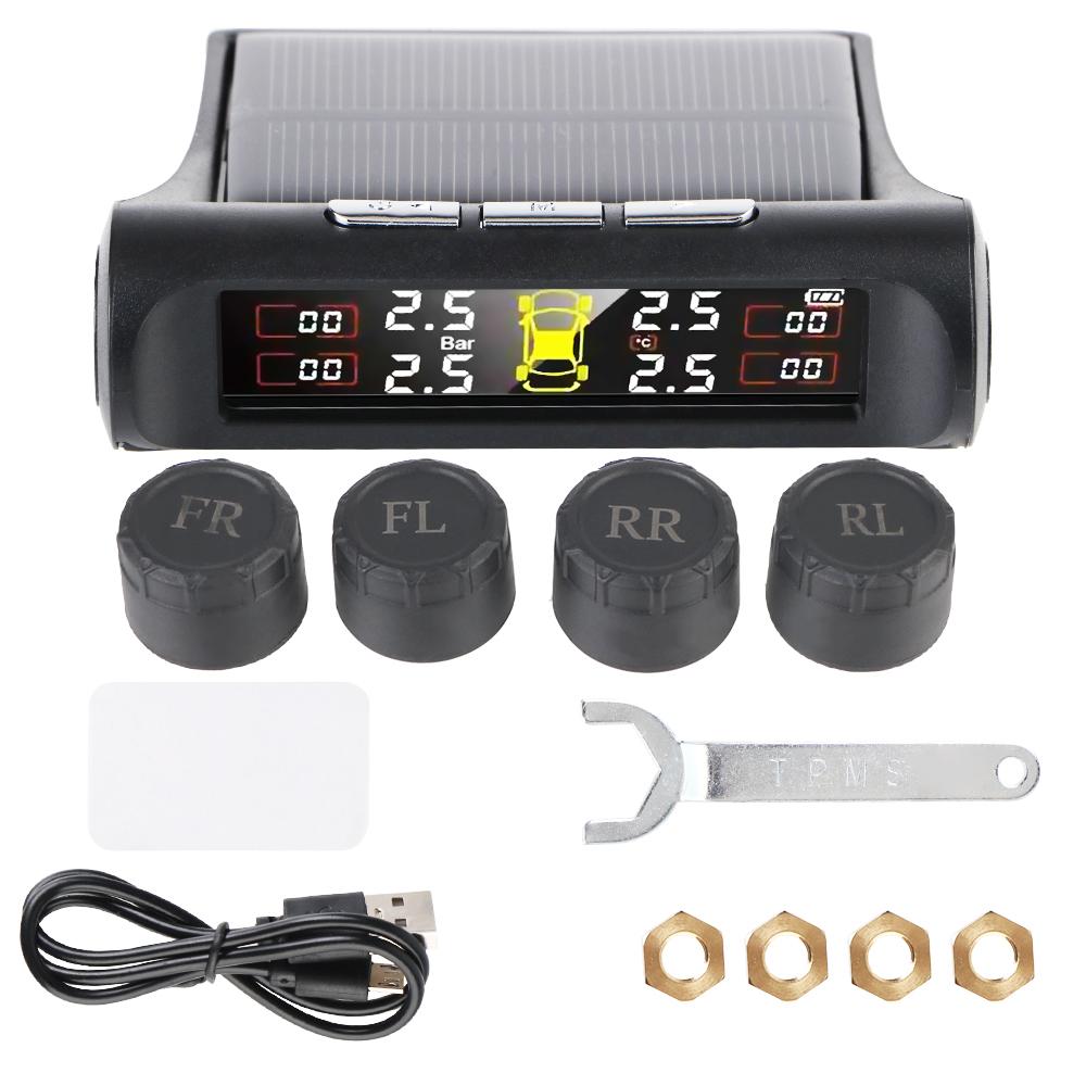 Auto Security Solar Power Digital LCD Display Tyre Pressure Monitoring System 0.1-8Bar Smart External Car TPMS Universal