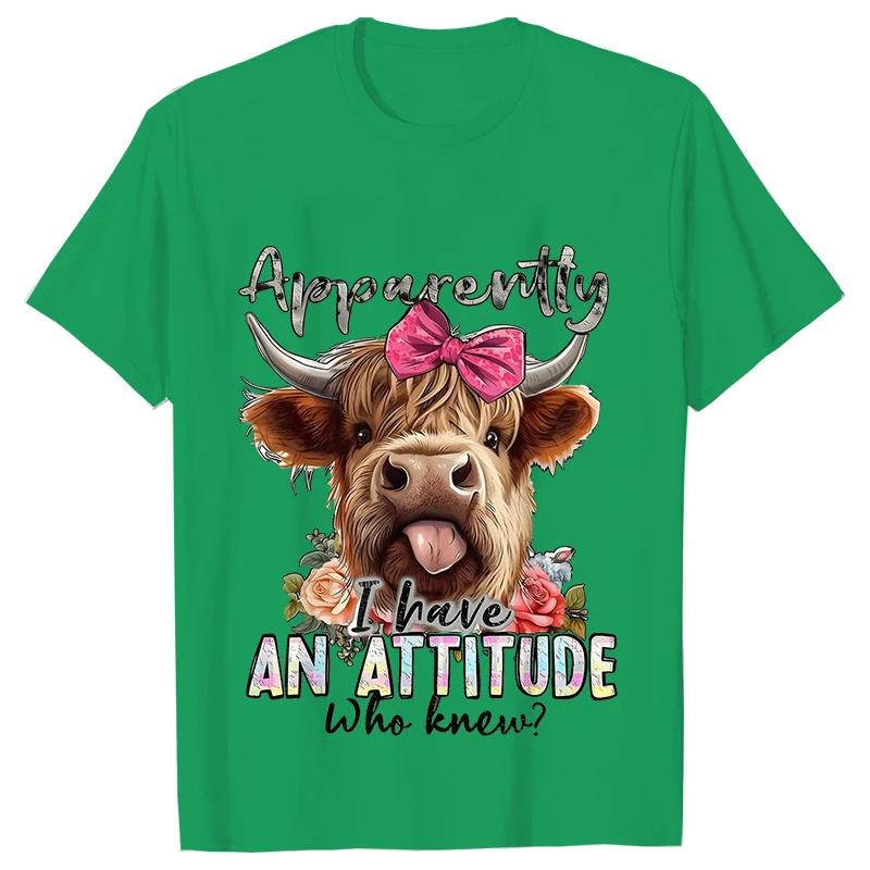 Highland Cow Print T-Shirts for Women Attitude Design Female Tshirts Short Sleeve O-neck T Shirt Funny Cartoon Clothes Women