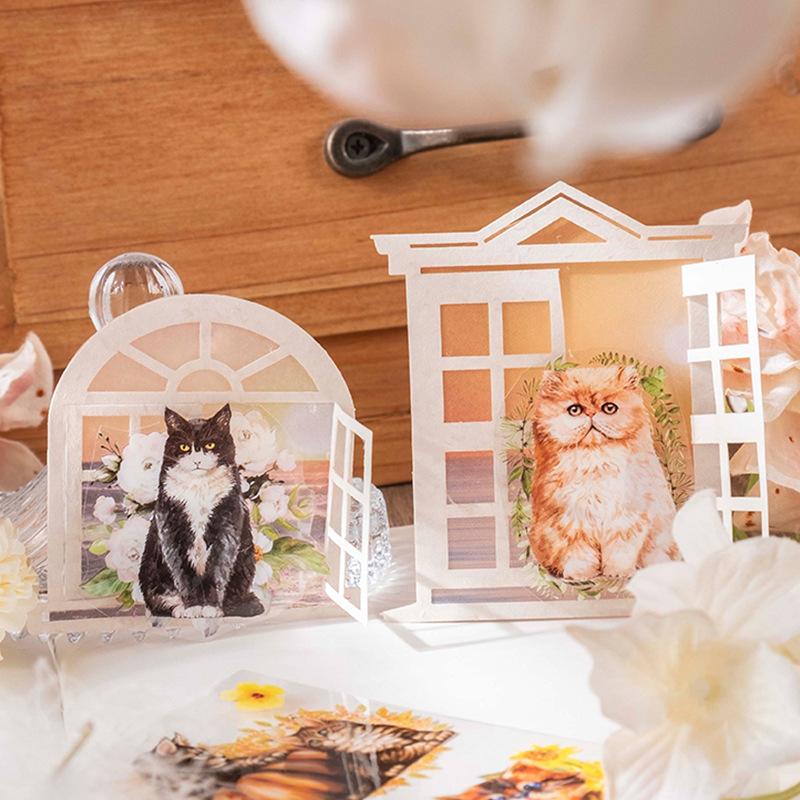 6 Pcs Long Strip Kawaii Cartoon Cats Stickers Aesthetic Creativity Decorative Diary Album Scrapbooking Material Journal Supplies
