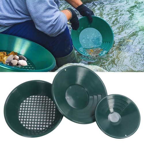Gold Panning Kit, 3 Gold Pans for Gold Panning, Includes Small Pan, Medium Pan, and Mesh Sieve Pan, Gold Washing Pan Kit, Round Gold Dredge Prospectin