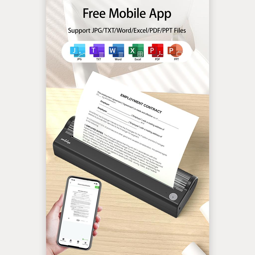 A4 Paper Printer Direct Thermal Transfer 300dpi Wireless Printer Mini Mobile Photo Printer USB BT Connection