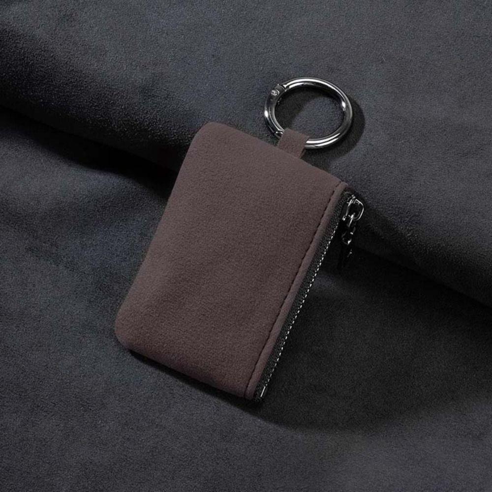 Large-Capacity Zipper Key Pouch Bag Key Cover Suede Leather Key Case for Automotive Keys