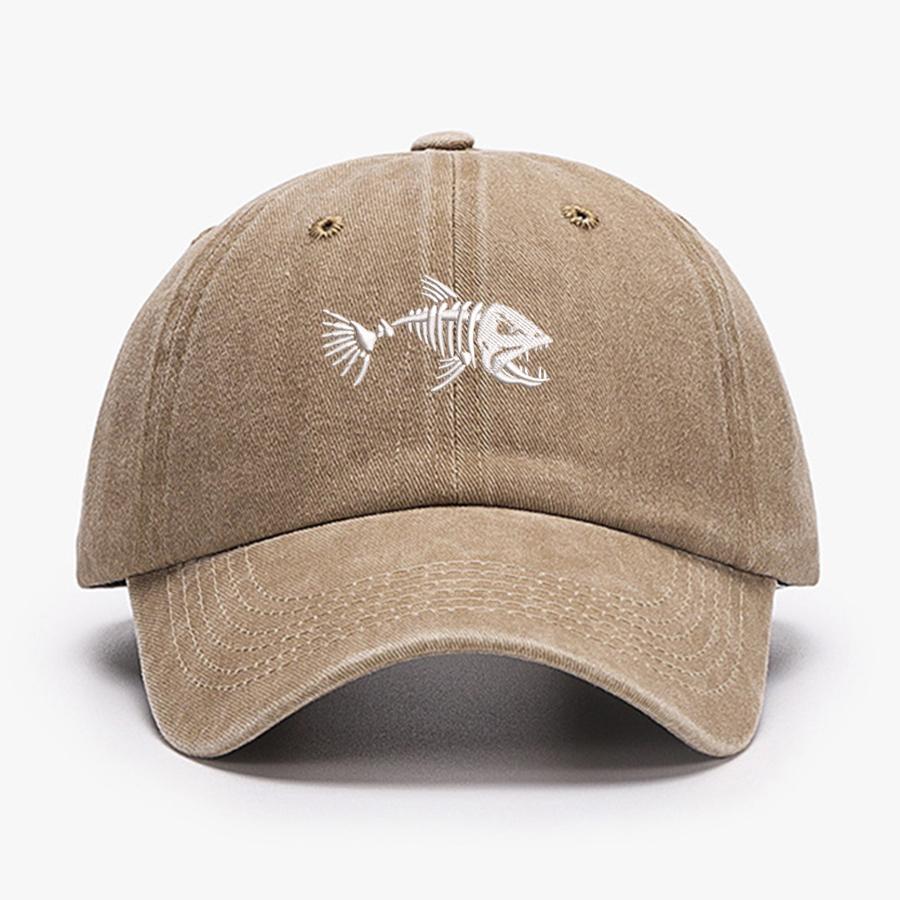 Embroidered Skullfish Fish Bone Vintage Soft Baseball Caps Men Women Water Washed Hat Sports Fishing Summer Autumn Peaked Cap