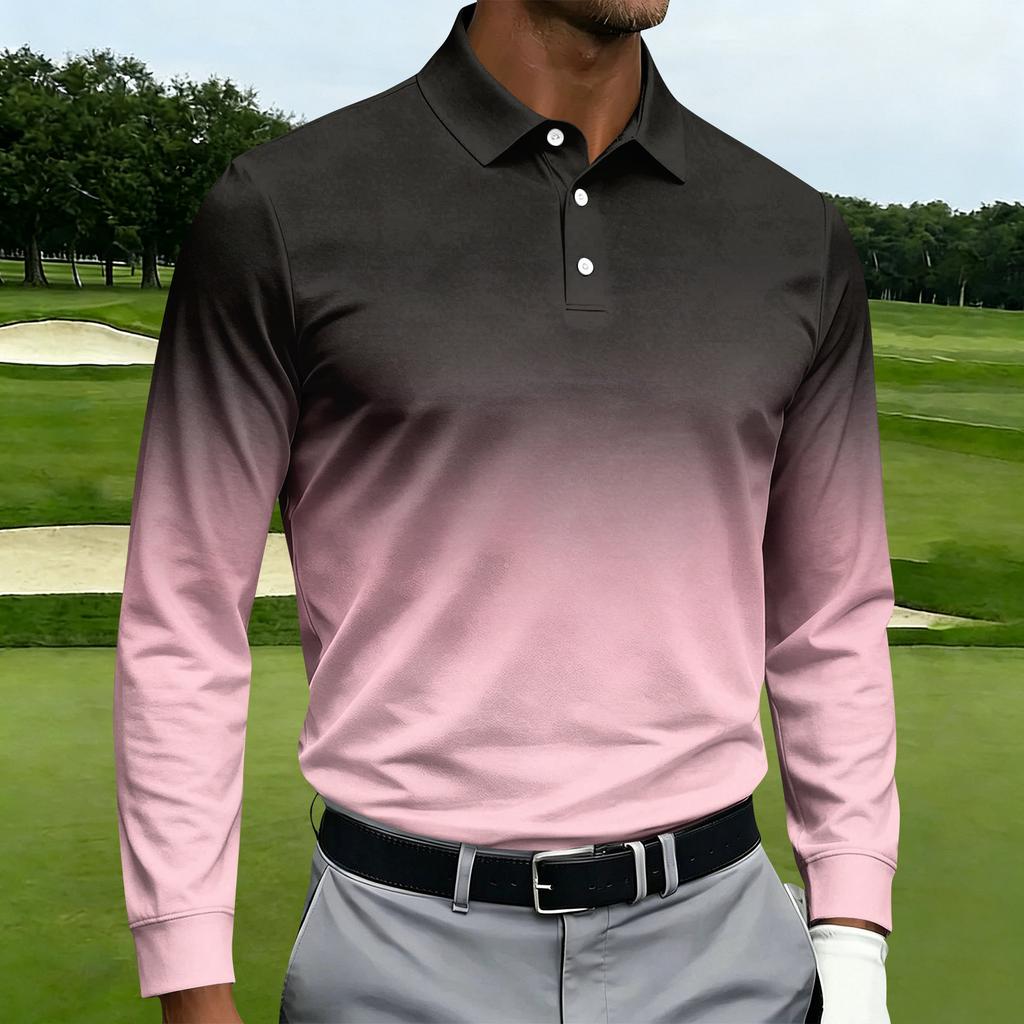 Men's Long Sleeve Casual Printed Sport Shirt with Turn-Down Collar and Single Breasted Front