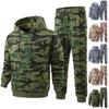 Men's Camouflage Print Outdoor 2 Piece Set with Zip Up Hooded Jacket and Elastic Waist Jogger Pants