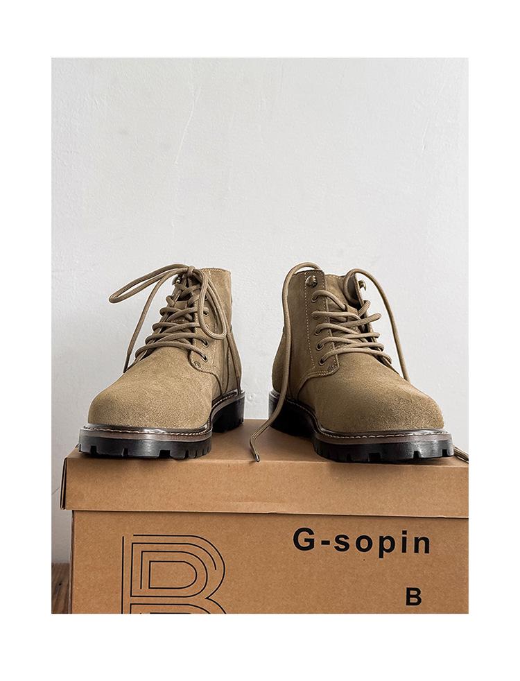 2025 Men's Autumn/Winter Yellow Martin Boots, Cow Suede, Breathable, Versatile, Round Toe, Comfortable Mid-Top Style