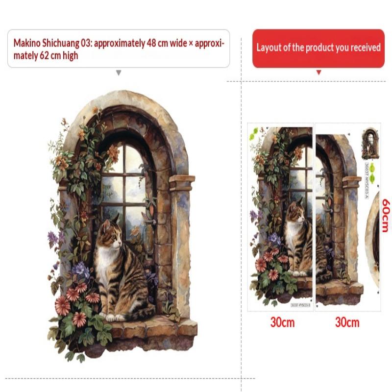 1 Stück Fenster-Landschafts-Druck PVC Flach 2D Selbstklebend Simulation Wandaufkleber Wohnzimmer Wandkunst Dekor