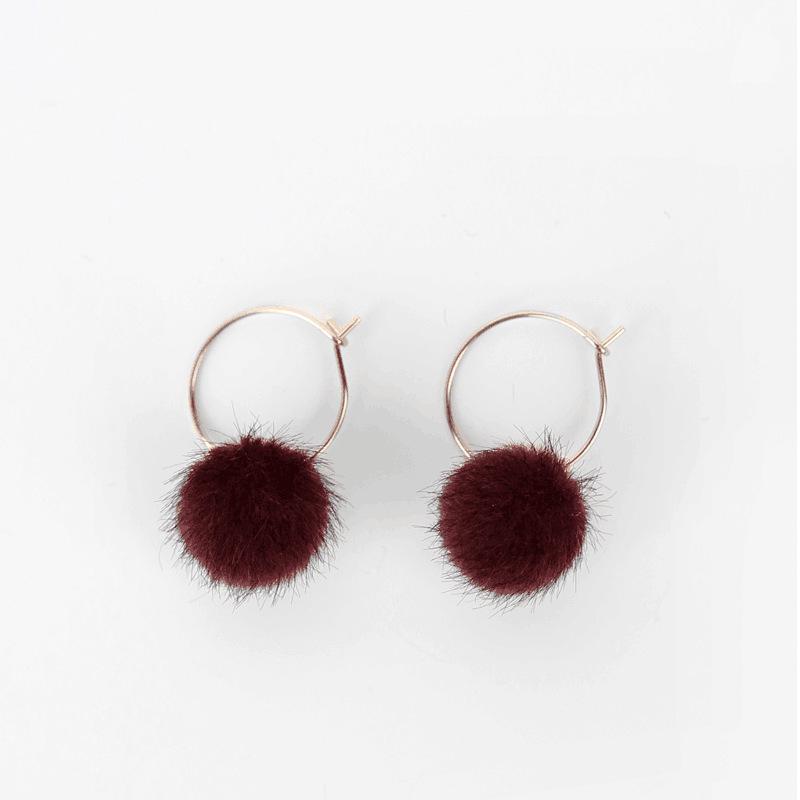 Trendy Mink Fur Pompom Dangle Earrings for Women - Japanese & Korean Style