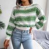 Long Sleeve Loose Knit Sweater for Women O Neck All Match Contrast Fall Winter S-L