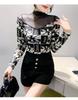 2024 Autumn Women's Slimming Mesh Print Long Sleeve Shirt