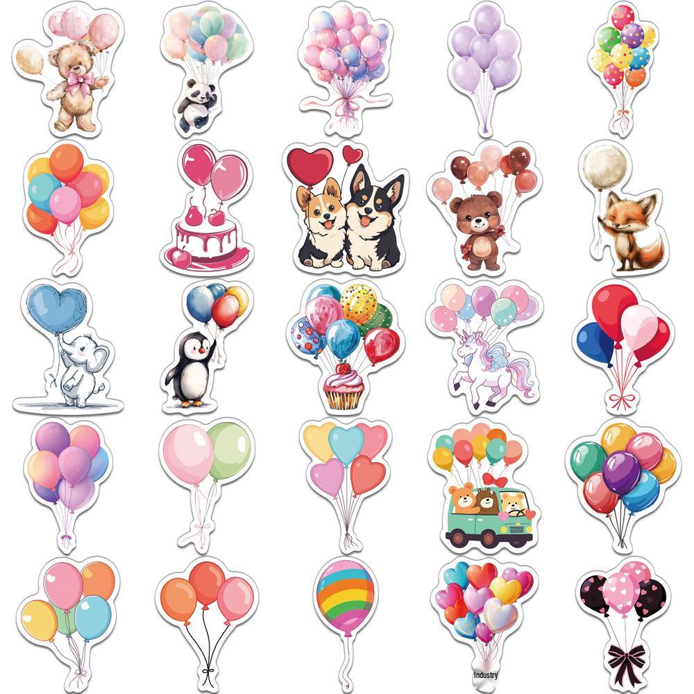 50-Pack Creative Festival Balloons Cartoon Stickers for DIY Phone Cases & Laptops