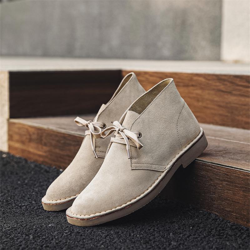 Spring/Summer Crazy Horse Leather British-Style Men's Desert Boots - Mid-Cut Lace-Up Cowhide Martin Work Boots