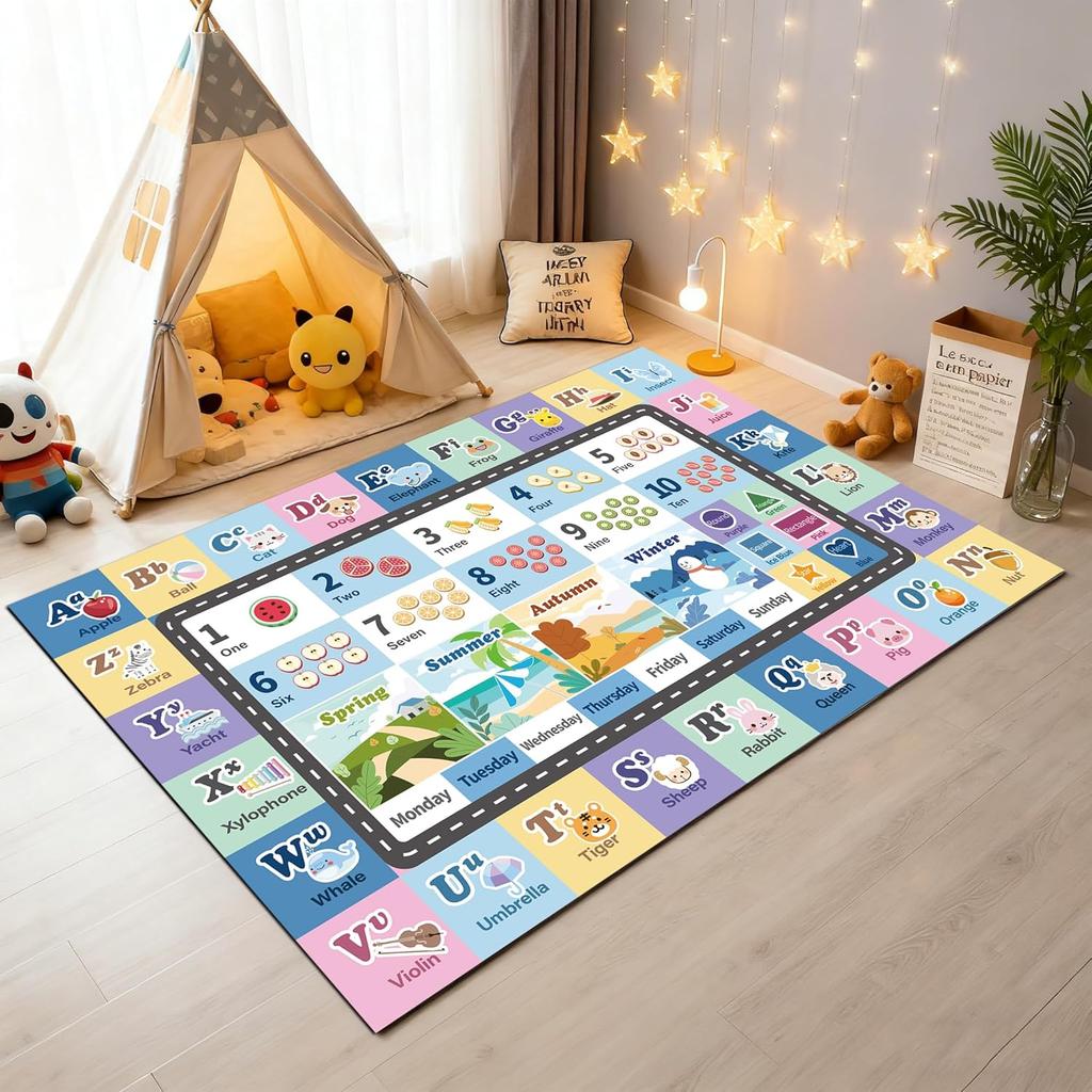 Bunte ABC 123 Teppichmatte - Kinder Lernschlafzimmer Spielzimmer Teppich Dekoration Bildung Buchstaben Tier Muster Teppich