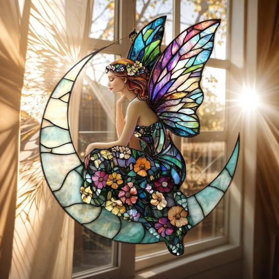 Sonnenfänger Acryl Buntglas-Effekt Schmetterling/Libelle/Fee Ornament Fensterhänger Dekor Feiertagsgeschenk für Frauen Mama Oma
