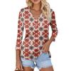 Women's Casual Fashion Sexy Comfortable Christmas Print V-Neck Button Three-quarter Sleeve Top