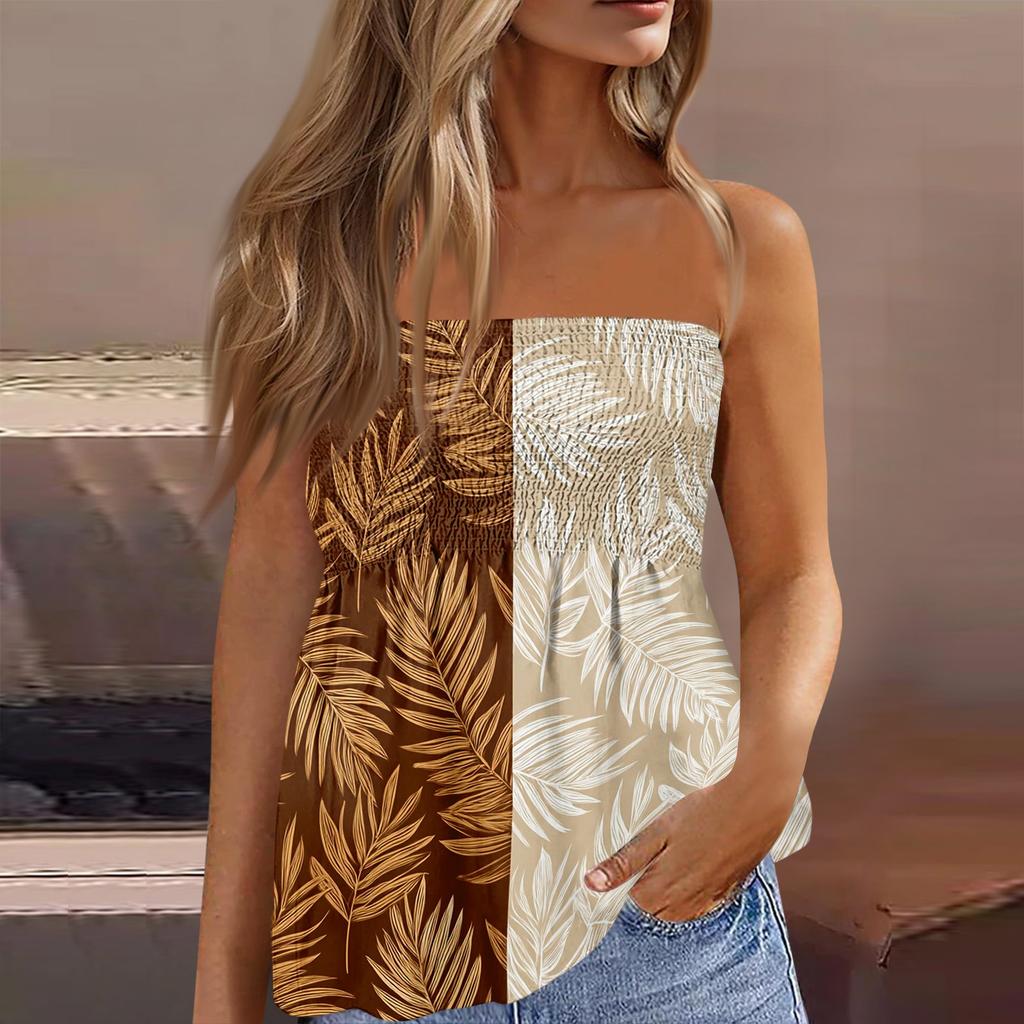 Women's Summer Fashion Strapless Top, Cute and Sexy Off-Shoulder Hawaiian Print Sleeveless T-Shirt