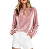 Women's Casual V-Neck Zip-Up Loose Fit Top for Everyday Wear