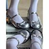 Korean version of Mary Jane shoes 2025 new thick heel silver bow JK single shoes light mouth girl round head small leather shoes