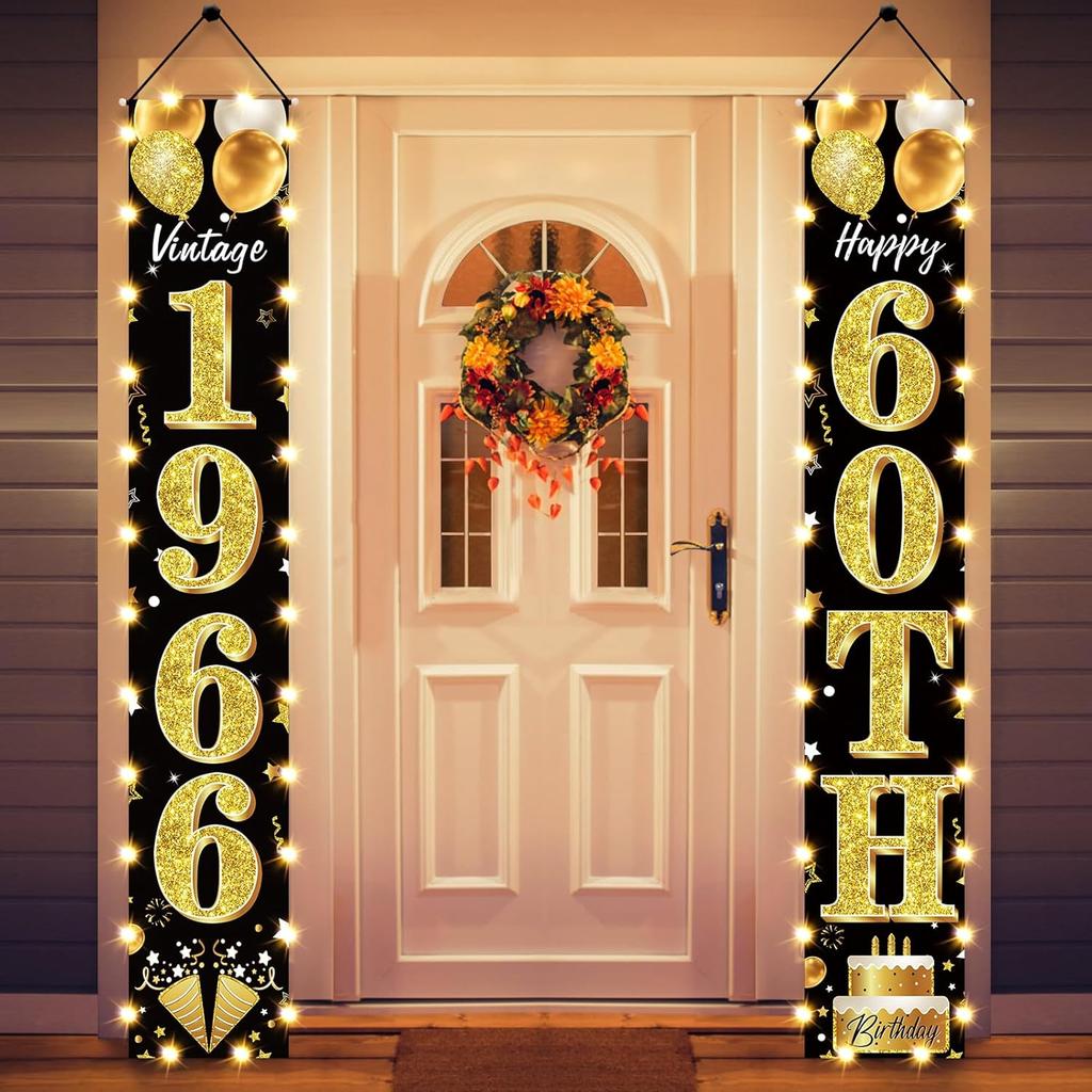 50th Birthday Party Banner Lighted Decorations for Men and Women - Black Gold Vintage 1976 50th Birthday Door Banners with LED Light, Fifty Years