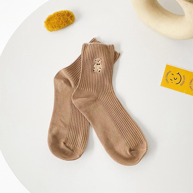 Women’s Mid-Calf Bear Socks - Japanese & Korean Style, Versatile for Spring, Autumn, Winter.