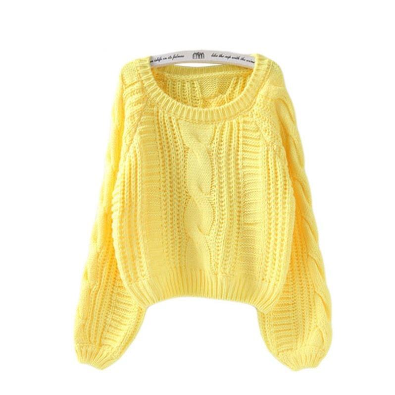 Korean Style Lantern Sleeve Knit Pullover Sweater - Women's Autumn/Winter Fashion