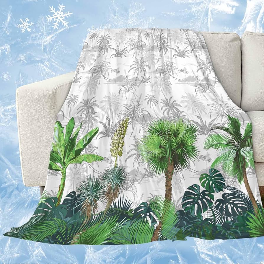 

Tropical Green Leaf Throw Blanket Monstera Palm Tree Fleece Blanket for Couch Bed Holiday Theme Cozy Soft Throw Decor Warm Gift 75x90cm
