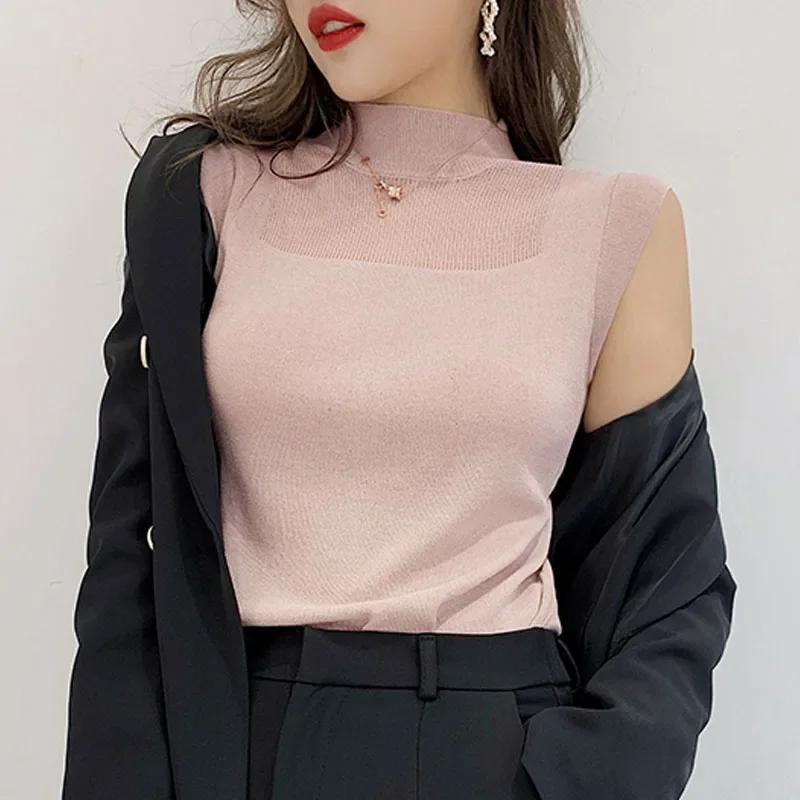 Módní letní tílka Bez rukávů Pletené vesty Tílko Dámské Černé Bílé Pletená vesta Dámské Topy Tílka JJ13