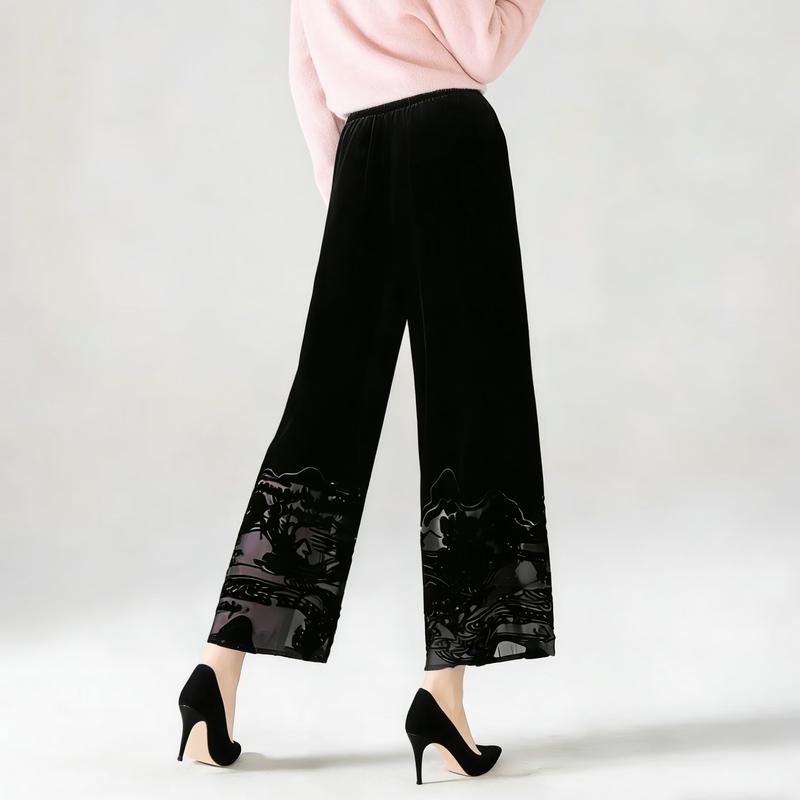 Mulberry Silk Velvet Burnout Nine-Point Pants