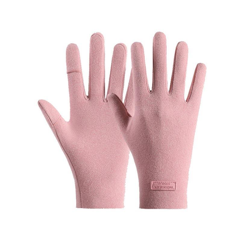 Outdoor Skiing Inner Bile Gloves Cycling Windproof Anti-slip Sports Anti-bacterial Flip Touch Screen Warming Gloves розовый