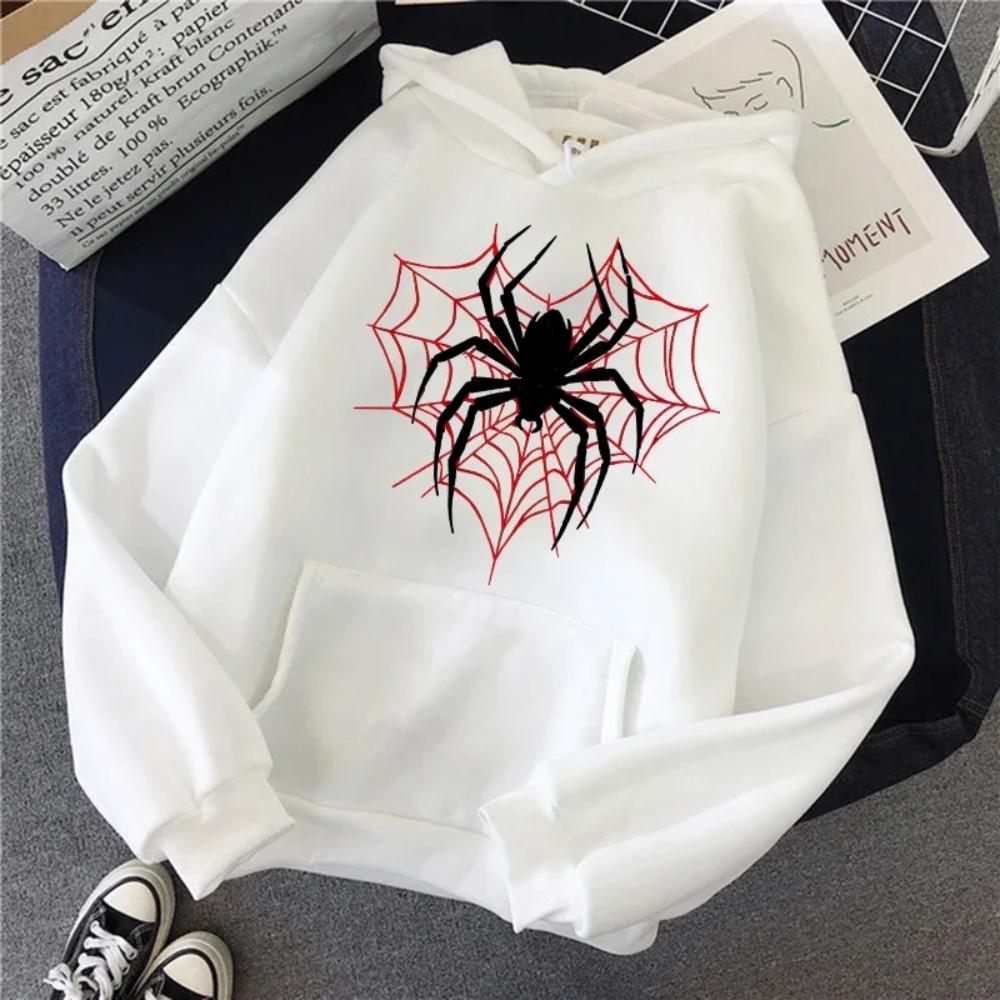 2026 Dark Gothic Insect Oversized Hoodie Retro Spider And Web Line Graphic Print Pullover Sweatshirt Punk Style Loose Streetwear
