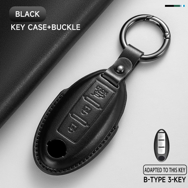 Schlüsseletui aus echtem Leder für Nissan Qashqai 2022 J12, Ariya, Altima, Teana, Juke, X-Trail (Schutzset)